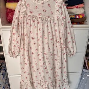 Girls' Floral Nightgown in Cream and Pink - Soft Long-Sleeve Pajama Dress